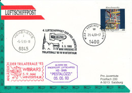 Austria UN Vienna AIRSHIP MAIL Pro Juventute Number 4 Wien 21-4-1993 And Bregens 5-5-1993 With More Postmarks - New York/Geneva/Vienna Joint Issues