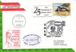 Austria UN Vienna Cover AIRSHIP MAIL Pro Juventute Number 7 Salzburg 30-10-1994 With More Postmarks - New York/Geneva/Vienna Joint Issues