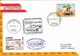 Austria UN Vienna Cover AIRSHIP MAIL Pro Juventute Number 9 Wien 24-4-1995 And Klagenfurt 19-5-1993 With More Postmarks - New York/Geneva/Vienna Joint Issues
