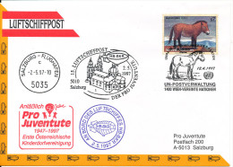 Austria UN Vienna Cover AIRSHIP MAIL Pro Juventute Number 15 Wien 12-4-1997 And Salzburg 2-5-1997 With More Postmark - Emissioni Congiunte New York/Ginevra/Vienna