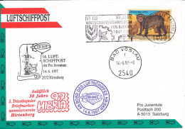Austria UN Vienna Cover AIRSHIP MAIL Pro Juventute Number 16 Wien 2-6-1997 And Bad Vöslau 14-6-1997 With More Postmark - Emissions Communes New York/Genève/Vienne