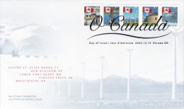 Canada FDC Scott #2135-#2139 51c Flag, New Glasgow PEI, Bouctouche NB, Pincher Creek AB, Lower Fort Garry MB, Dogsled YK - 2001-2010