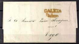 1847 CARTA  PREFILATÉLICA  MARCA  " GALICIA / PADRON" EN ROJO, CIRCULADA A VIGO, BAEZA COMO LLEGADA AL DORSO - ...-1850 Préphilatélie