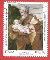 ITALIA REPUBBLICA USATO - 2013 - NATALE RELIGIOSO - S.Giuseppe Col Bambino, Opera Di G.Reni - € 0,70 - S. 3434 - 2011-20: Gebraucht