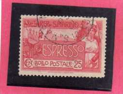 SAN MARINO 1907 ESPRESSI ALLEGORIA E VEDUTA ALLEGORY & VIEW SPECIAL DELIVERY ESPRESSO LIRE 25 TIMBRATO USED - Express Letter Stamps