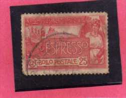 SAN MARINO 1907 ESPRESSI ALLEGORIA E VEDUTA ALLEGORY & VIEW SPECIAL DELIVERY ESPRESSO LIRE 25 TIMBRATO USED - Express Letter Stamps