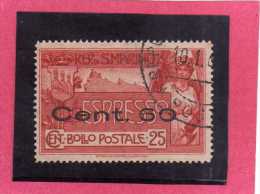 SAN MARINO 1923 ESPRESSI NUOVA TIRATURA ESPRESSO SPECIAL DELIVERY 1907 SOPRASTAMPATO SURCHARGED CENT 60 SU 25 USATO USED - Express Letter Stamps