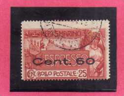 SAN MARINO 1923 ESPRESSI NUOVA TIRATURA ESPRESSO SPECIAL DELIVERY 1907 SOPRASTAMPATO SURCHARGED CENT 60 SU 25 USATO USED - Express Letter Stamps