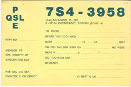 Very Old QSL Card From Olle Carlsson, Idkerberget, Sweden (7S4-3958) - Year 1968 - CB-Funk