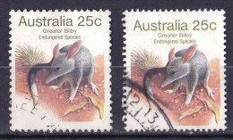 Australia 1981 Endangered Species 25c Bilby, Both Perf Varieties Used - Usados