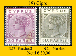 Cipro-019 - 1882-86 - Y&T: N.17 (Planches 2), N.21 (Planches 1), (+) LH - Cyprus (...-1960)