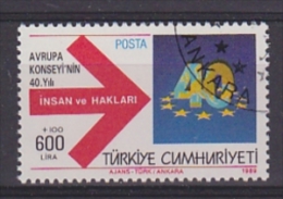 Turkey 1989 40th Anniversary Council Of Europe 1v  Used Cto (T664) Stamp With Full Gum - Gebraucht