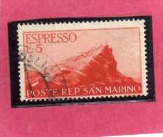 SAN MARINO 1945 ESPRESSI VEDUTA SPECIAL DELIVERY VIEW ESPRESSO LIRE 5 USATO USED - Express Letter Stamps