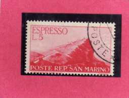 SAN MARINO 1945 1946 ESPRESSI VEDUTA SPECIAL DELIVERY VIEW ESPRESSO  LIRE 5 USATO USED - Francobolli Per Espresso