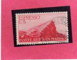 SAN MARINO 1945 1946 ESPRESSI VEDUTA SPECIAL DELIVERY VIEW ESPRESSO LIRE 5 USATO USED - Express Letter Stamps