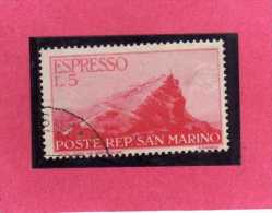 SAN MARINO 1945 1946 ESPRESSI VEDUTA SPECIAL DELIVERY VIEW ESPRESSO LIRE 5 USATO USED - Express Letter Stamps