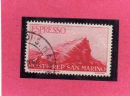 REPUBBLICA DI SAN MARINO 1945 1946 ESPRESSI VEDUTA SPECIAL DELIVERY VIEW ESPRESSO LIRE 5 USATO USED OBLITERE' - Express Letter Stamps