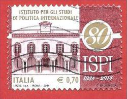ITALIA REPUBBLICA USATO - 2014 - 80º Ann. Fondazione Istituto Studi Politica Internazionale - ISPI - € 0,70 - S. 3468 - 2011-20: Used