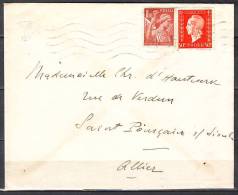 Lettre De NOLAY Cote D Or   Le 9 8 1945  Pour SENS Yonne Avec  IRIS 80c Vert Et Mne De DULAC 1f50 Rose - 1939-44 Iris