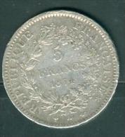 Argent , Silver 5 Francs Hercule 1874 A Pieb6107 - Sonstige & Ohne Zuordnung