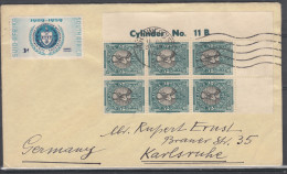 SOUTH AFRICA  1949 COVER  1/2 D  CYLINDER BLOCK Of  6  To GERMANY - Covers & Documents