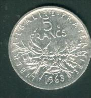 5 Francs Semeuse Argent Année 1963 Etat Tb / Sup  - Pieb6304 - 5 Francs