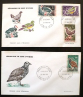 COTE D'IVOIRE Oiseaux Yvert 249/52, Sur 2 Enveloppes 1er Jour,  FDC, Emis En 1966 - Autres & Non Classés