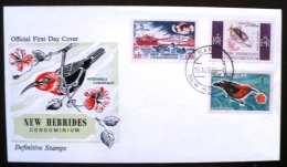 NOUVELLES HEBRIDES Oiseaux, Poissons Yvert 243/44, Sur Enveloppe 1er Jour,  FDC; Emis En 1966 - Other & Unclassified