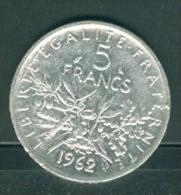 France 5 Francs Semeuse Argent  Année 1962   Tb/sup Peib6405 - 5 Francs