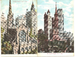 NEW YORK : Trinity Church And St Paul's Chapel Fancy Gold Embossed Vintage Postcards - Churches