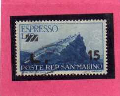 SAN MARINO 1947 - 1948 ESPRESSI SPECIAL DELIVERY VIEW SURCHARGED ESPRESSO VEDUTA SOPRASTAMPATO LIRE 15 SU 10 USATO USED - Express Letter Stamps