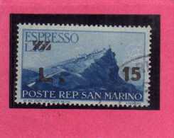 SAN MARINO 1947 - 1948 ESPRESSI SPECIAL DELIVERY VIEW SURCHARGED ESPRESSO VEDUTA SOPRASTAMPATO LIRE 15 SU 10 USATO USED - Francobolli Per Espresso