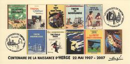 FRANCE 2007 N°57 Albums Fictifs + 2 Cachets Premier Jour FDC TINTIN KUIFJE TIM HERGE GUEBWILLER - Hergé