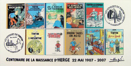 FRANCE 2007 N°59 Albums Fictifs + 2 Cachets Premier Jour FDC TINTIN KUIFJE TIM HERGE GUEBWILLER - Hergé