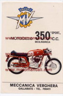 MV Agusta Moto 350 B Sport 1971 Depliant Originale Genuine Factory Brochure Prospekt - Motoren