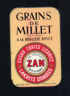 Ancienne Boite Lithographiee: Grains De Millet à La Reglisse Douce, Un Produit Zan, Marseille Uzes (14-3344) - Boîtes