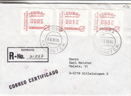 Cuba - Vignettes D´affranchissement - Lettre Recommandée De 1984 - Oblitération Habana - Tourisme - Palmiers - Franking Labels