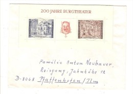 AUTRICHE - AUSTRIA - OSTERREICH - ENVELOPPE LETTRE BLOC 200 JAHRE BURGTHEATER - Maschinenstempel (EMA)