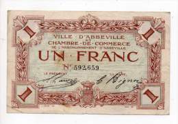 Billet Chambre De Commerce - 1Franc - Ville D'Abbeville - Filigrane Feuille - Avec Timbre à Sec - Non Daté - Chambre De Commerce