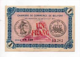 Billet Chambre De Commerce - 1fr - Belfort - 28 Juillet 1917 - Sans Filigrane - Chambre De Commerce