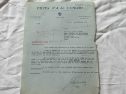 LETTRE DES FILM P.J. DE VENLOO CONCERNANT UN TROP VERSE A MR HENRY KISTEMAECKERS - Other & Unclassified