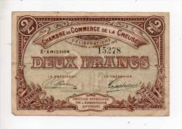 Billet Chambre De Commerce De La Creuse - 2Fr - 26 Octobre Et 19 Novembre 1915 - 2° émission - Sans Filigrane - Chambre De Commerce