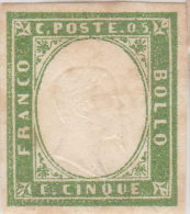 SI53D Italia Italy Sardegna 1855 5 C. - Effigie Di Vittorio E. II  Nuovo MLH Verde Pisello Con Riflessi Di Giallo - Sardegna