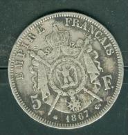 5 Francs  Napoléon 3 Argent Année 1867 Pieb6502 - 5 Francs