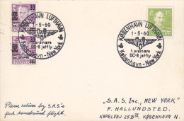 Denmark SAS 1st Flight DC-8 Jet KØBENHAVN - NEW YORK 1960 Card Karte World Refugee Overprinted Stamps (2 Scans) - Posta Aerea