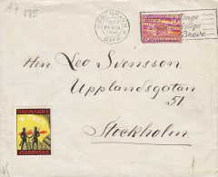 Denmark KØBENHAVN Omk. 1941 Cover Brief STOCKHOLM Sweden Danish Censor Label & "JULEØNSKE" (Peace) Vignette (2 Scans) - Storia Postale