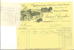 Verrières Le Buisson Distillerie à Vapeur De La Croix Rouge Lucien Chevallier Facture+ Traite 1937 Très Bon Etat - Levensmiddelen