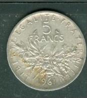 France 5 Francs Semeuse Argent Année 1961  - Pieb6602 - 5 Francs