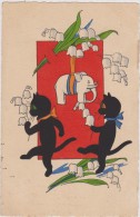 Carte Ancienne Cotée,muguet De Mai,naissance Enfant,voir Correspondance,chat Noir,cat Black,éléphant - Otros & Sin Clasificación