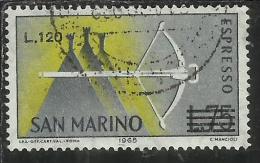 SAN MARINO 1965 ESPRESSI SPECIAL DELIVERY BALESTRA SOPRASTAMPATO SURCHARGED LIRE 120 SU 75 USATO USED - Express Letter Stamps